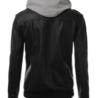 Mens Black Leather Hooded Jacket 1