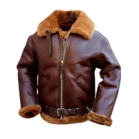 Men’s Brown Shearling Bomber Premium Leather Jacket