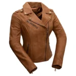 Women’s Asymmetrical Brown Leather Jacket 1
