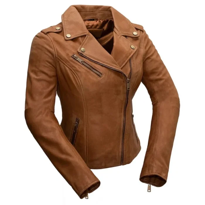 Women’s Asymmetrical Brown Leather Jacket 1