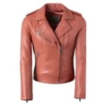 Women’s Leather Biker Jacket in Orange 1