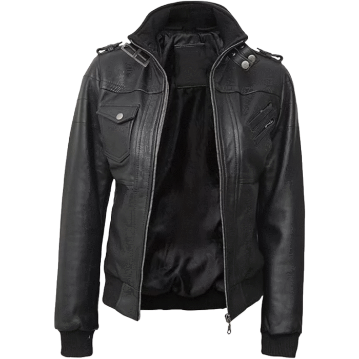 Black-Hooded-Bomber-Leather-Jacket 01
