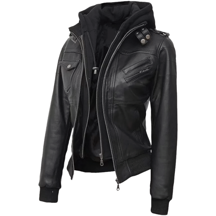 Black-Hooded-Bomber-Leather-Jacket 03