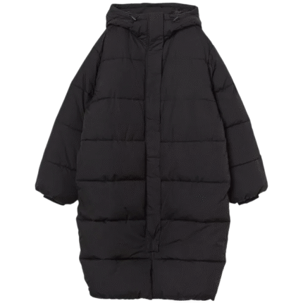 Black Mid-Length Puffer Hooded Coat 2