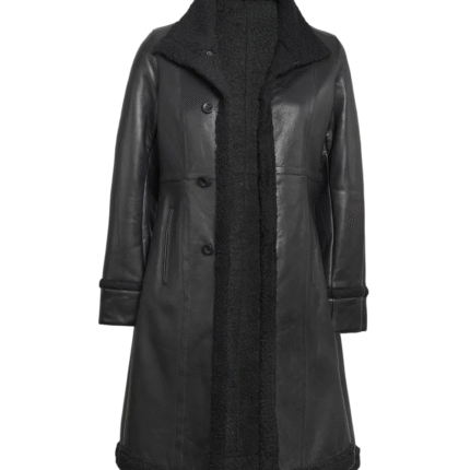 Women’s Black Leather Shearling Coat 1