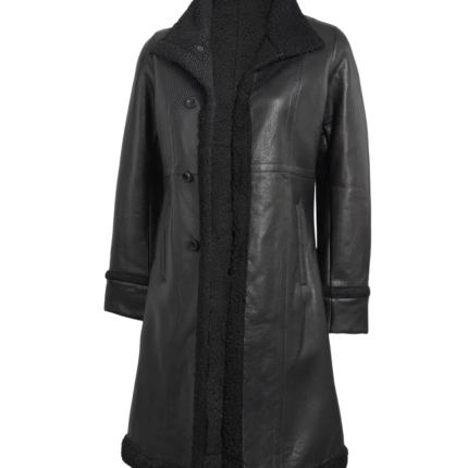 Women’s Black Leather Shearling Coat 2