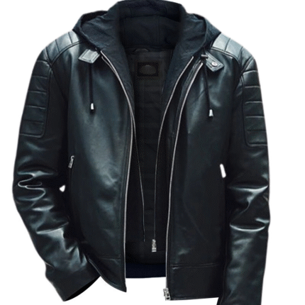 Men Leather Biker Hooded Jacket