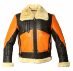 Mens B3 Orange Shearling Sheepskin Jacket 2