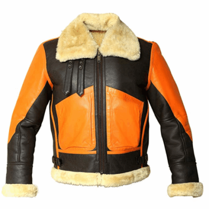 Mens B3 Orange Shearling Sheepskin Jacket 2