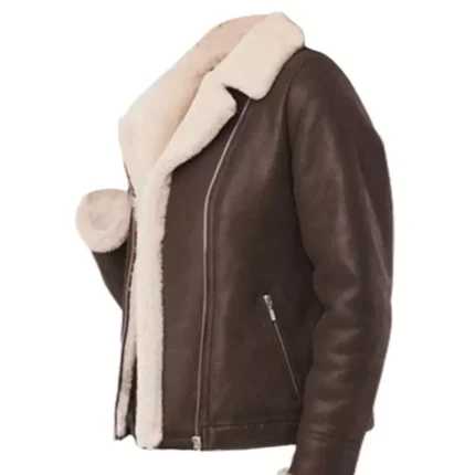 Women Brown B3 RAF Aviator Shearling Jacket 2
