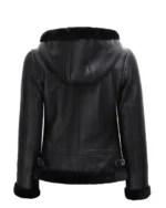 Women’s Leather Black Hooded Shearling Jacket 1