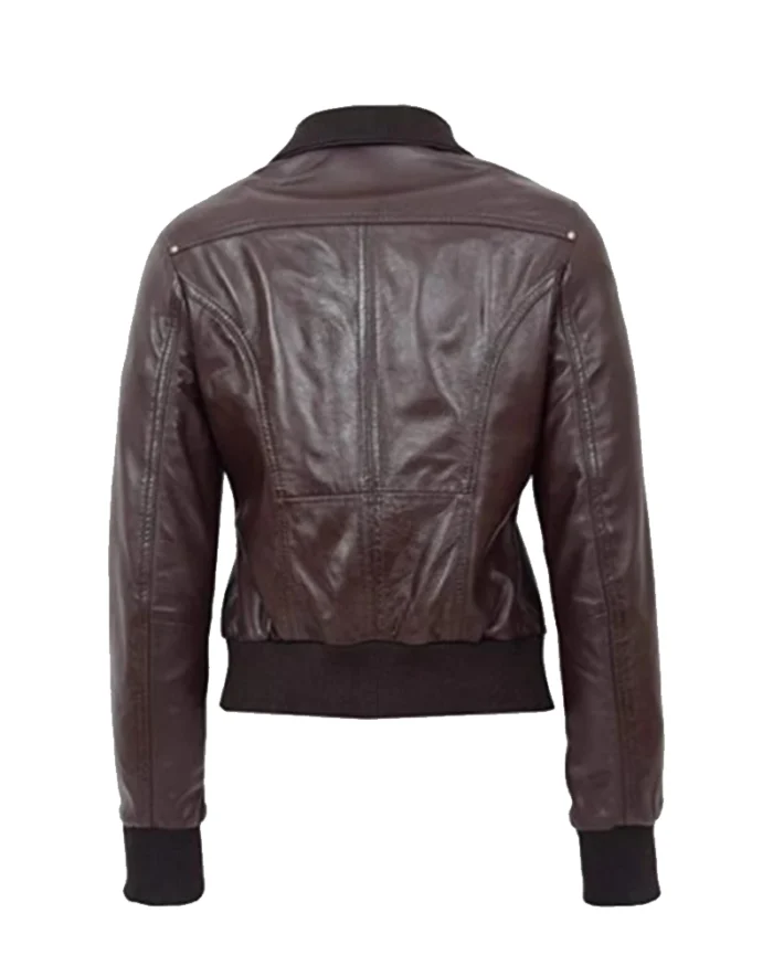 Women’s Leather Brown Bomber Jacket 1