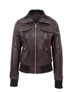 Women’s Leather Brown Bomber Jacket