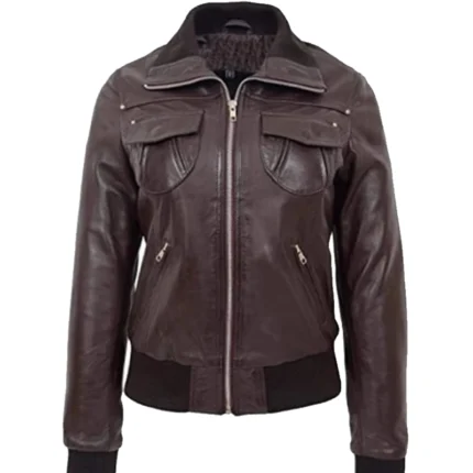 Women’s Leather Brown Bomber Jacket