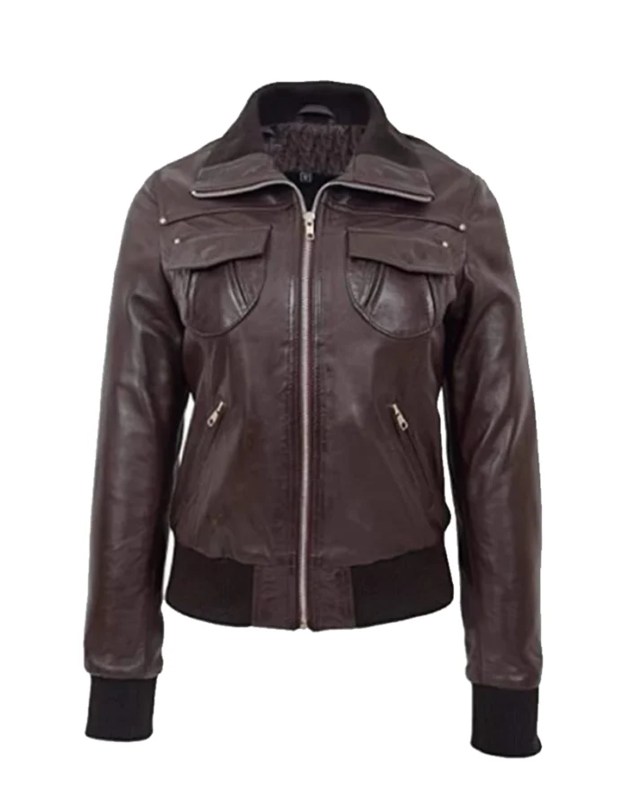 Women’s Leather Brown Bomber Jacket