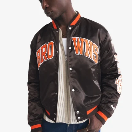Abercrombie Cleveland Browns Lettermen Varsity Bomber Jacket Unisex