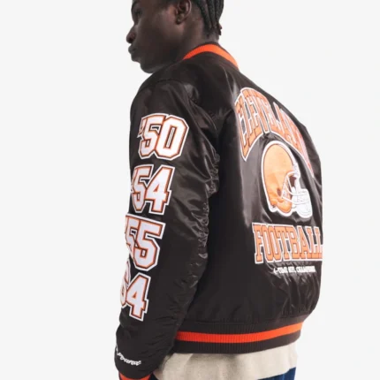 Abercrombie Cleveland Browns Lettermen Varsity Bomber Jacket For Unisex