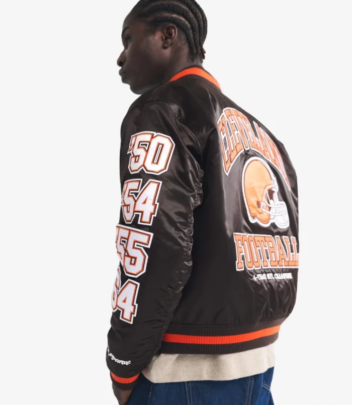 Abercrombie Cleveland Browns Lettermen Varsity Bomber Jacket For Unisex