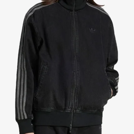 Adidas Originals Zip-up Black Denim Jacket For Unisex