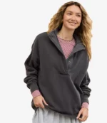 Aerie Getaway Quarter Snap Grey Sweatshirt For Unisex