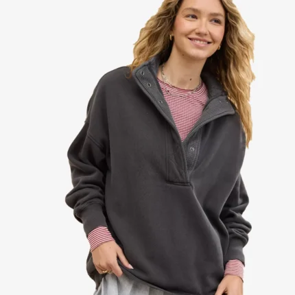 Aerie Getaway Quarter Snap Grey Sweatshirt For Unisex