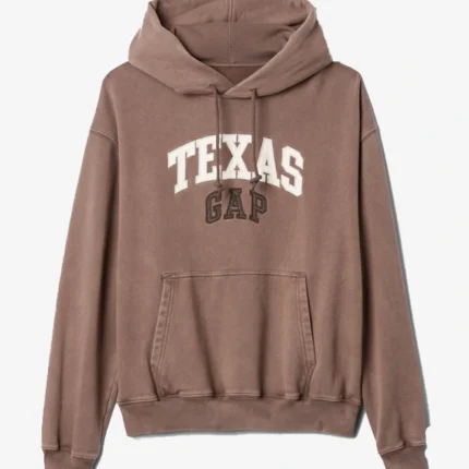 Gap Texas Logo Oversized Brown Hoodie For Unisex