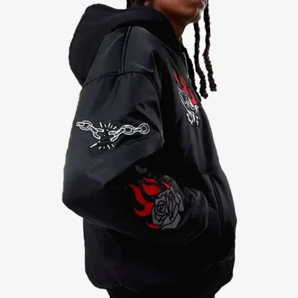 Unisex Pacsun Hooded Satin Bomber Black Jacket