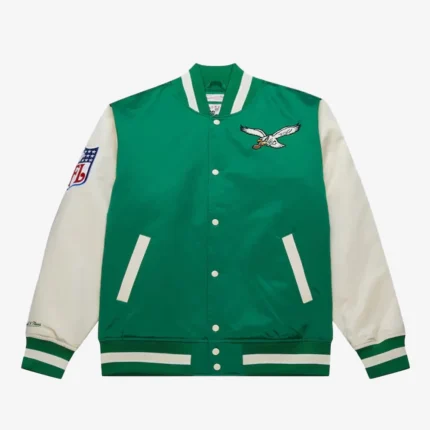 Philadelphia Eagles Kelly Green Primetime Philly Green Satin Varsity Jacket For Unisex