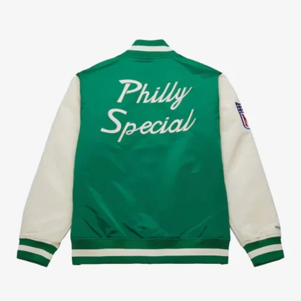 Philadelphia Eagles Kelly Green Primetime Philly Green Satin Varsity Jacket
