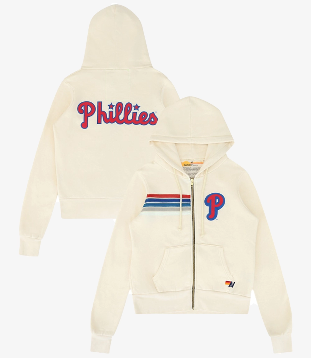 Philadelphia Phillies Aviator Nation x MLB Cream Five-Stripe Hoodie Philadelphia Phillies Aviator Nation x MLB Cream Five-Stripe Hoodie For Unisex