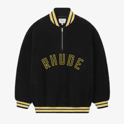 Rhude Quarter-Zip Varsity Pullover Black & Yellow Jacket For Unisex