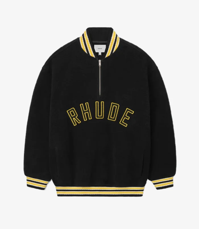 Rhude Quarter-Zip Varsity Pullover Black & Yellow Jacket For Unisex