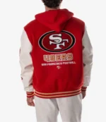 San Francisco 49ers The Wild Collective Red & White Hooded Varsity Jacket Unisex