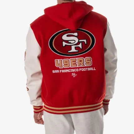 San Francisco 49ers The Wild Collective Red & White Hooded Varsity Jacket Unisex