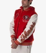 Unisex San Francisco 49ers The Wild Collective Red & White Hooded Varsity Jacket