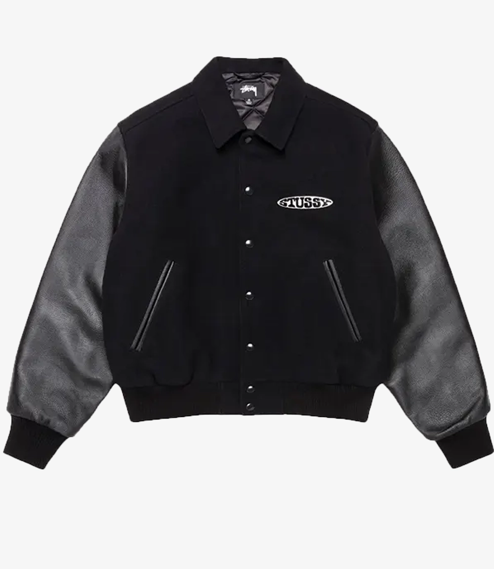 Stüssy Globe Varsity Jacket Black Stüssy Globe Varsity Jacket Black For Unisex