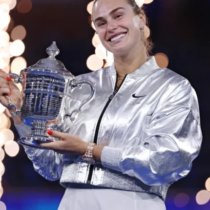 Womens 2025 US Open Aryna Sabalenka Nike Silver Crop Jacket