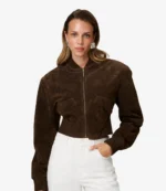 Womens Adoore Brown Suede Bomber Jacket Brixen Cropped Jacket