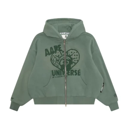 Bape x AAPEUNVS Zip Up Khaki Fleece Hoodie For Unisex