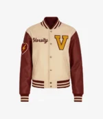 Unisex Beige ‘V’ Patch Letterman Jacket