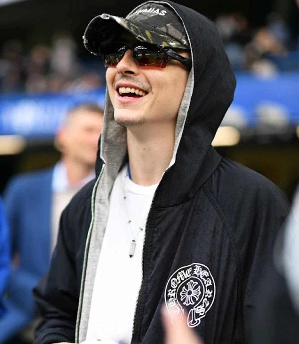 Chelsea vs. Fulham Timmothée Chalamet Chrome Hearts Black Hooded Jacket Chelsea vs. Fulham Timmothée Chalamet Chrome Hearts Black Hooded Jacket For Unisex