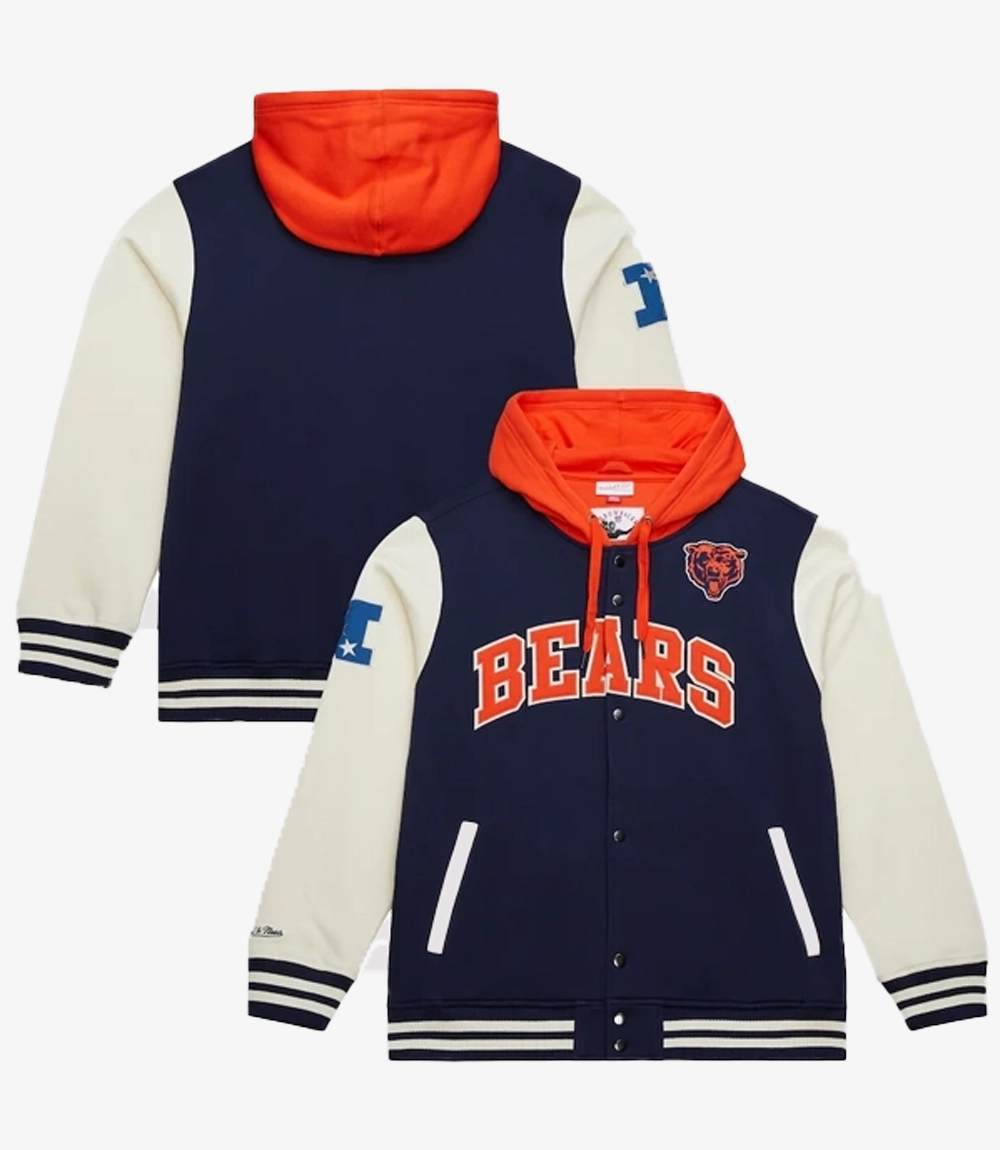 Chicago Bears Mitchell & Ness Courtside Hooded Varsity Jacket Unisex Chicago Bears Mitchell & Ness Courtside Hooded Varsity Jacket