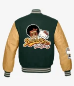 Hello Kitty Bruno Mars Embroidered Logo Full Snap Wool With Leather Sleeves Varsity Jacket