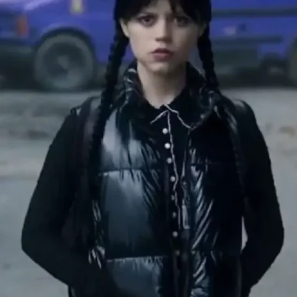 Jenna Ortega TV Series Wednesday 2025 Goody Addams Black Quilted Puffer Vest For Unisex