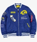 Los Angeles Rams New Era x Alpha Industries Blue MA-1 Full-Zip Bomber Jacket For Unisex