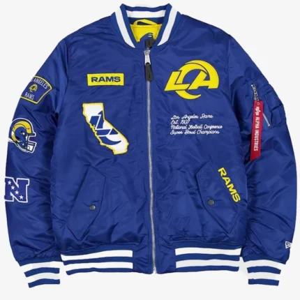 Los Angeles Rams New Era x Alpha Industries Blue MA-1 Full-Zip Bomber Jacket For Unisex