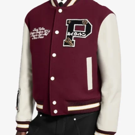 Louis Vuitton Burgundy and White Epi Leather Varsity Jacket For Unisex