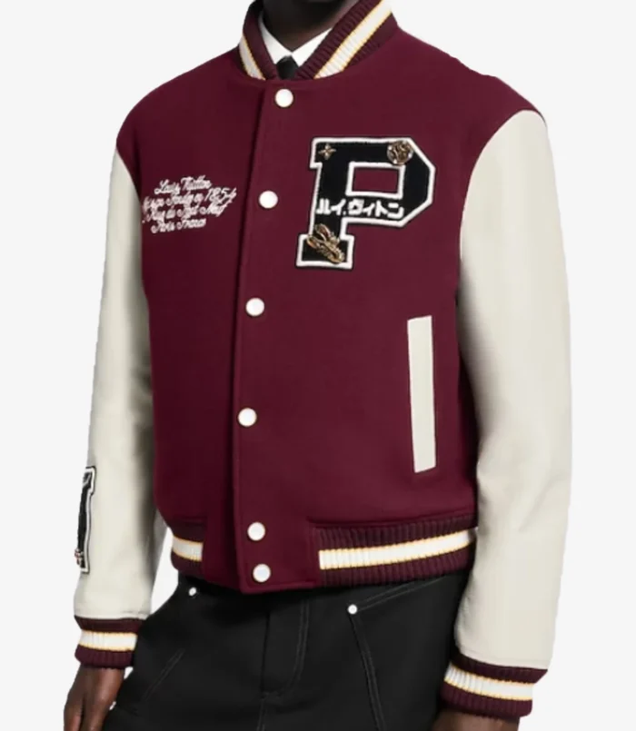 Louis Vuitton Burgundy and White Epi Leather Varsity Jacket For Unisex