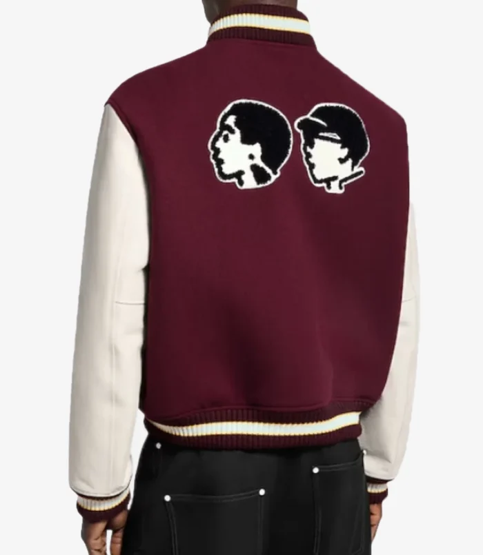 Unisex Louis Vuitton Burgundy and White Epi Leather Varsity Jacket