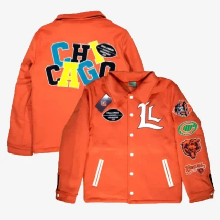 Lyrical Lemonade Orange Chicago Bears Full-Snap Varsity Jacket For Unisex